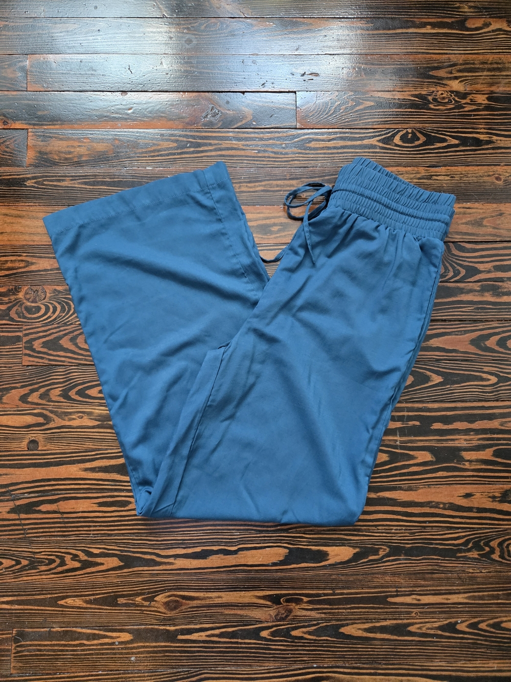 Flowy Turquoise Blue Wide Leg Palazzo Pants Lightweight Drawstring Waist Medium